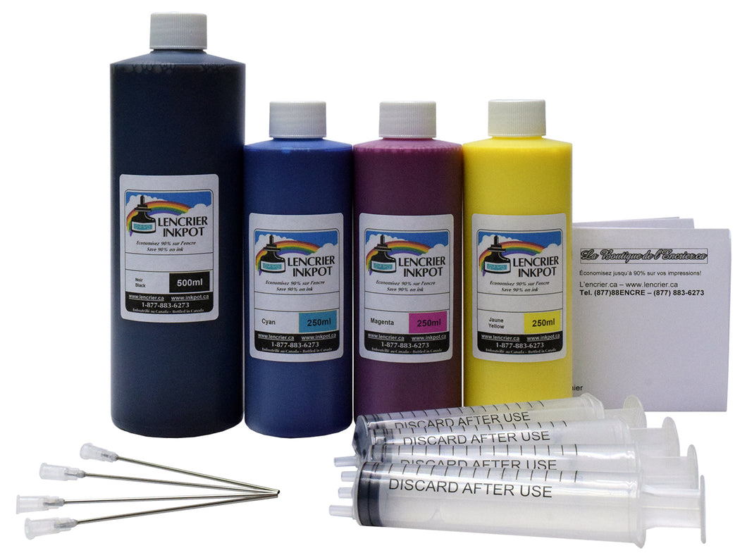 *PIGMENTED* 500ml Black and 250ml Colour Refill Kit for HP 970, 971, 972, 976, 980, 981, 982, 990